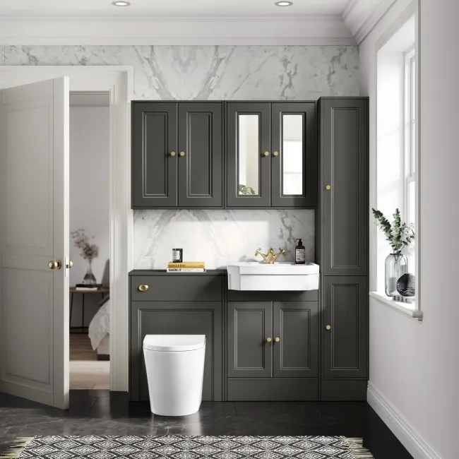 Monaco Graphite Grey Combination Vanity Traditional Basin and Boston Toilet 1200mm - Brushed Brass Accents