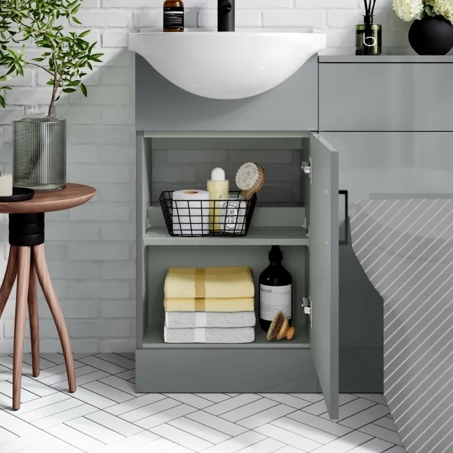 Quartz Stone Grey Basin Vanity and Back To Wall Toilet Unit 950mm - Black Accents