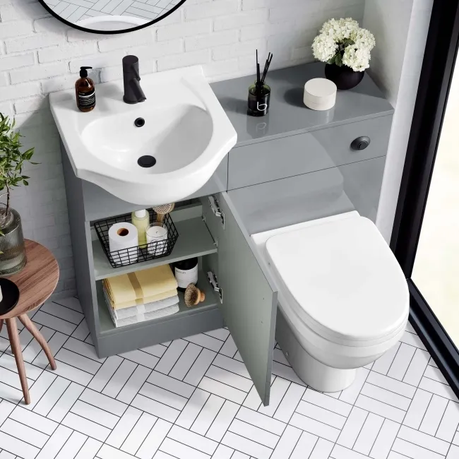 Quartz Stone Grey Combination Vanity Basin and Seattle Toilet 950mm - Black Accents