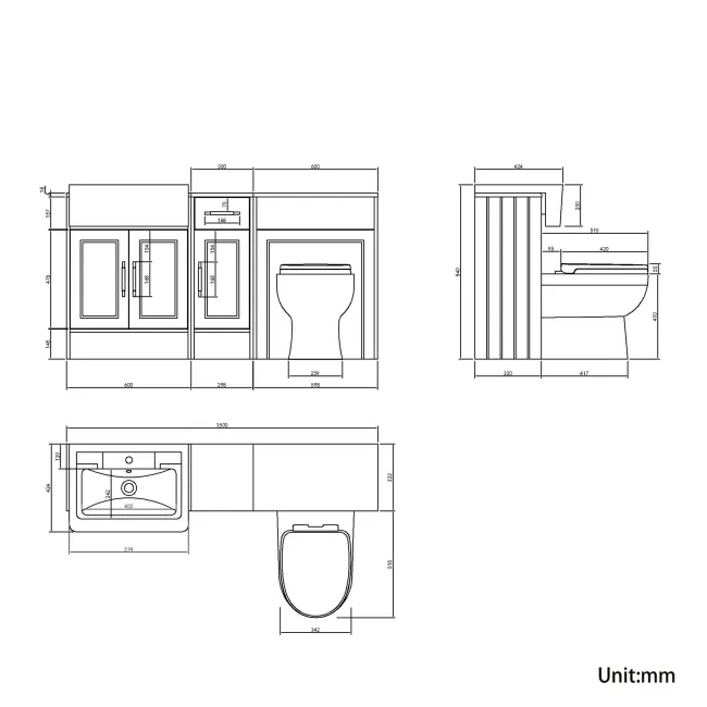 Monaco Midnight Green Combination Vanity Traditional Basin and Seattle Toilet 1500mm - Brass Knurled Handles