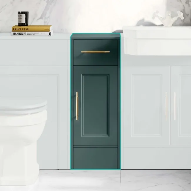 Monaco Midnight Green Side Cabinet Unit 300mm - Brass Knurled Handles