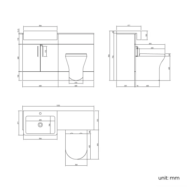 Harper Gloss White Combination Vanity Basin with Marble Top & Tucson Toilet 1200mm - Brushed Brass Accents