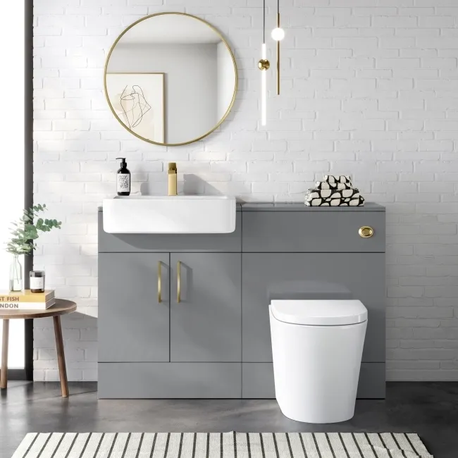 Harper Stone Grey Combination Vanity Basin and Boston Toilet 1200mm - Brushed Brass Accents