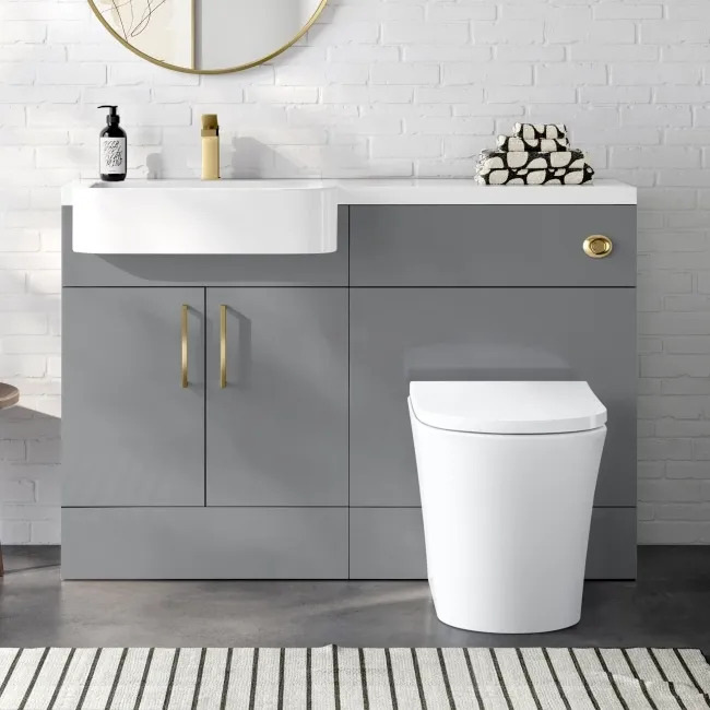 Harper Stone Grey Combination Vanity Basin and Tucson Toilet 1200mm - Brushed Brass Accents - Left Handed