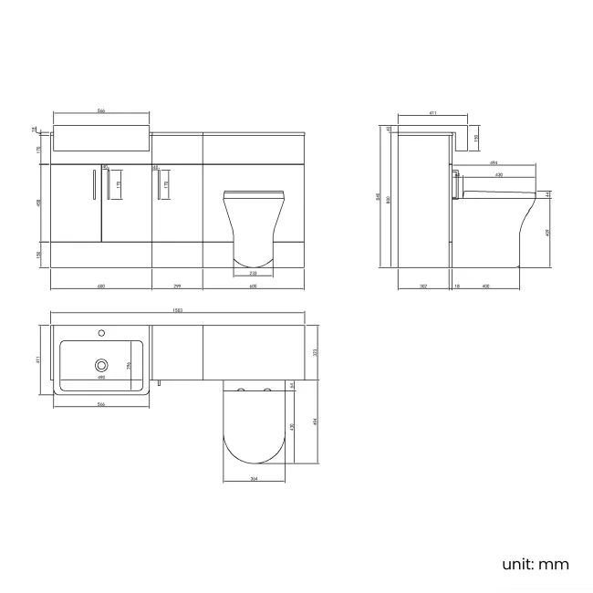 Harper Stone Grey Combination Vanity Basin and Tucson Toilet 1500mm - Brushed Brass Accents