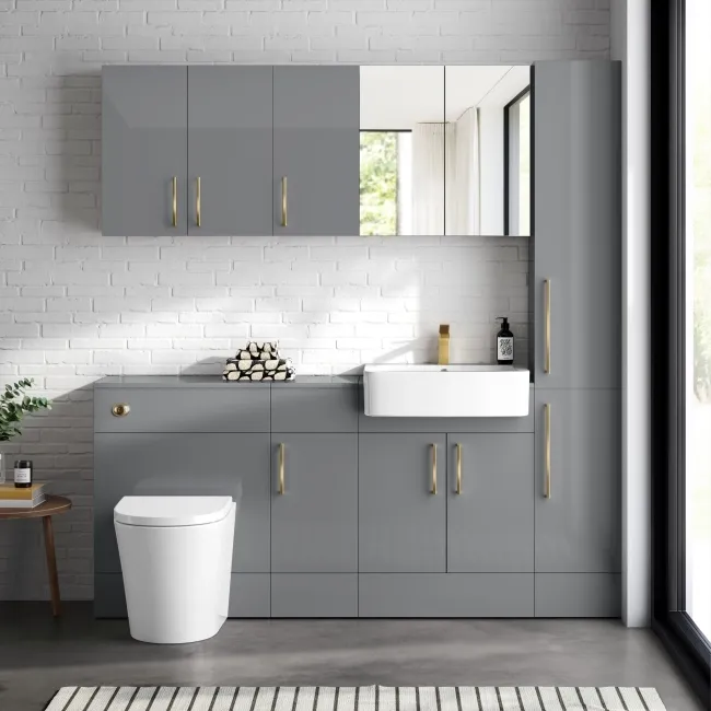 Harper Stone Grey Combination Vanity Basin and Boston Toilet 1500mm - Brushed Brass Accents