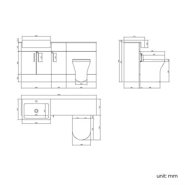 Harper Stone Grey Combination Vanity Basin with Marble Top & Tucson Toilet 1500mm - Brushed Brass Accents