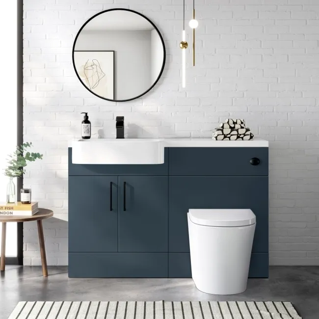 Harper Navy Blue Combination Vanity Basin and Boston Toilet 1200mm - Black Accents - Left Handed