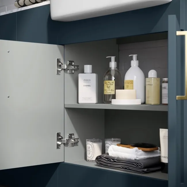 Harper Navy Blue Combination Vanity Basin with Marble Top & Boston Toilet 1500mm - Brushed Brass Accents