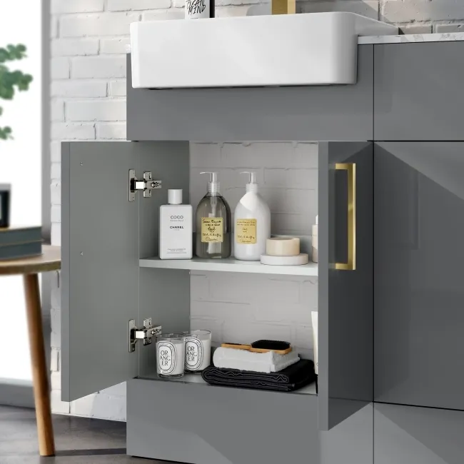 Harper Stone Grey Combination Vanity Basin with Marble Top & Tucson Toilet 1000mm - Brushed Brass Accents