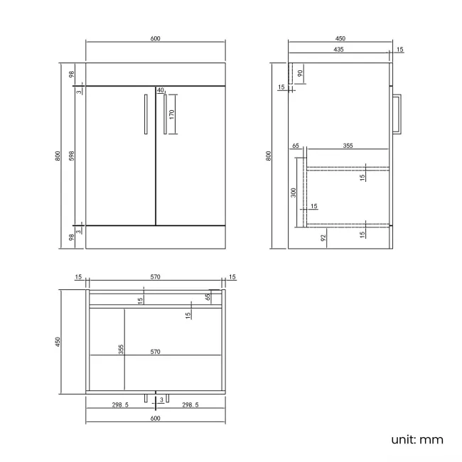 Mersey Gloss White Basin Vanity 600mm