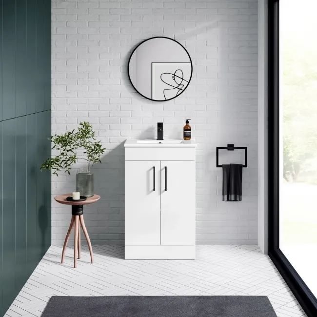 Mersey Gloss White Basin Vanity 500mm - Black Accents