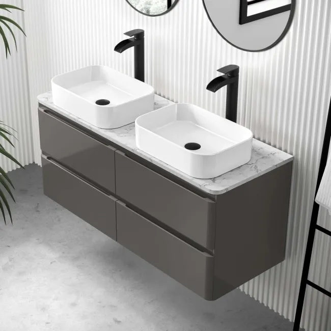 Corsica Tungsten Grey Wall Hung Drawer Vanity with Marble Top & Marin Basin 1200mm