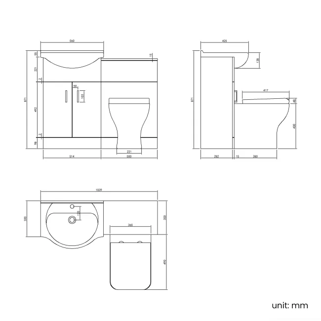 Quartz Gloss White Combination Vanity Basin and Houston Toilet 1050mm - Black Accents