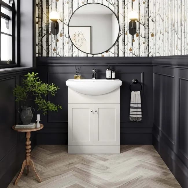 Capri Cotton White Vanity with Semi Recessed Basin 650mm - Chrome Handles