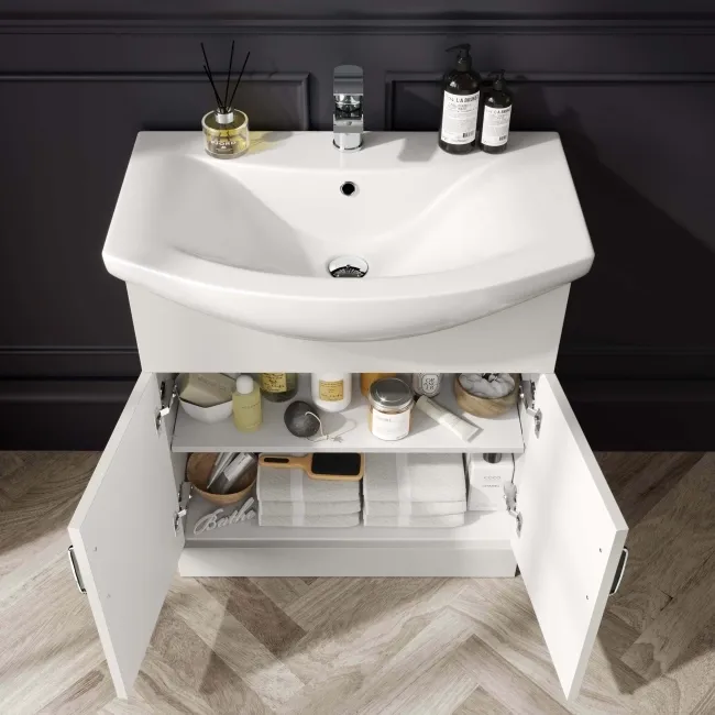 Capri Cotton White Vanity with Semi Recessed Basin 750mm - Traditional Handles