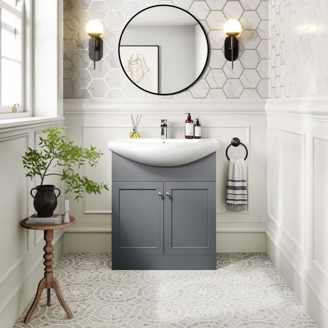 Capri Fog Grey Vanity with Semi Recessed Basin 750mm - Brushed Handles