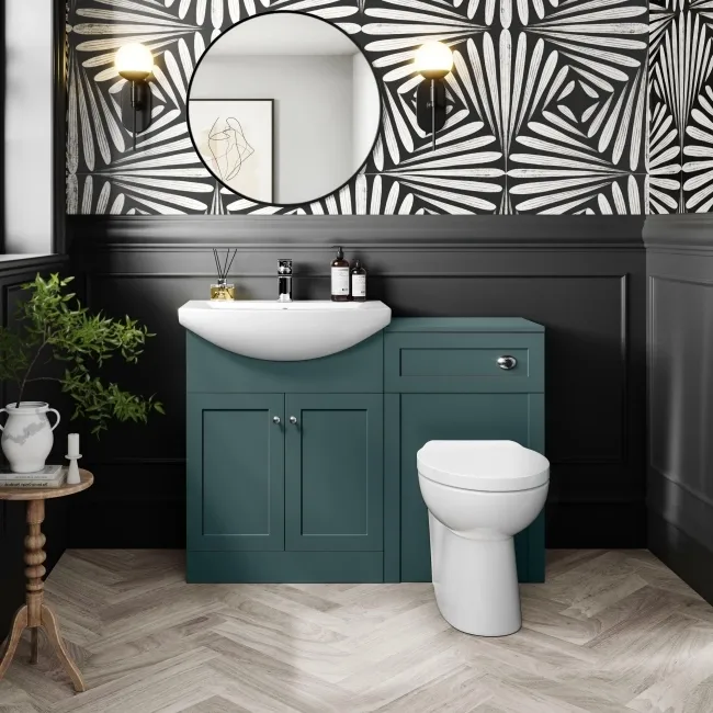 Capri Mystic Green Combination Vanity Basin and Austin Toilet 1150mm - Chrome Handles