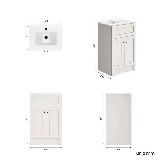 Milos Cotton White Basin Vanity 500mm - Chrome Handles