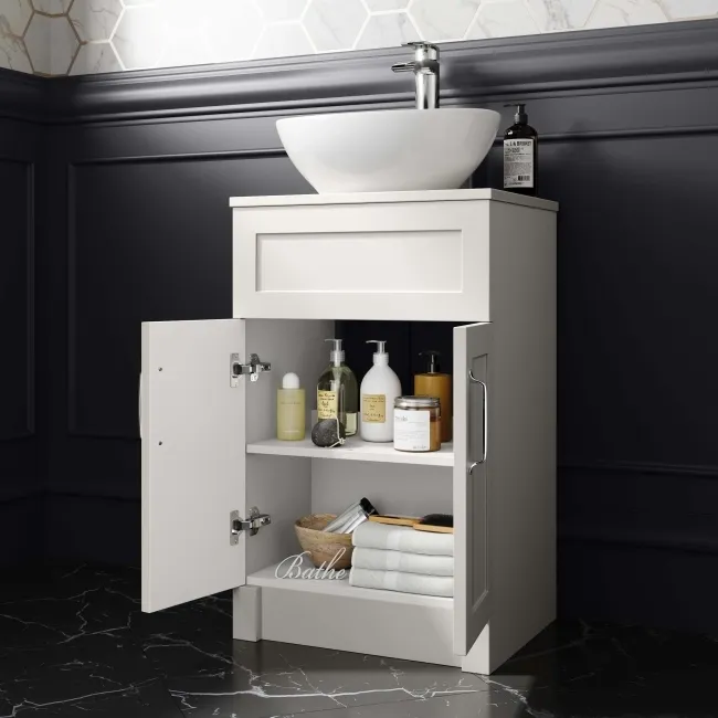Milos Cotton White Vanity with Oval Basin 500mm - Traditional Handles