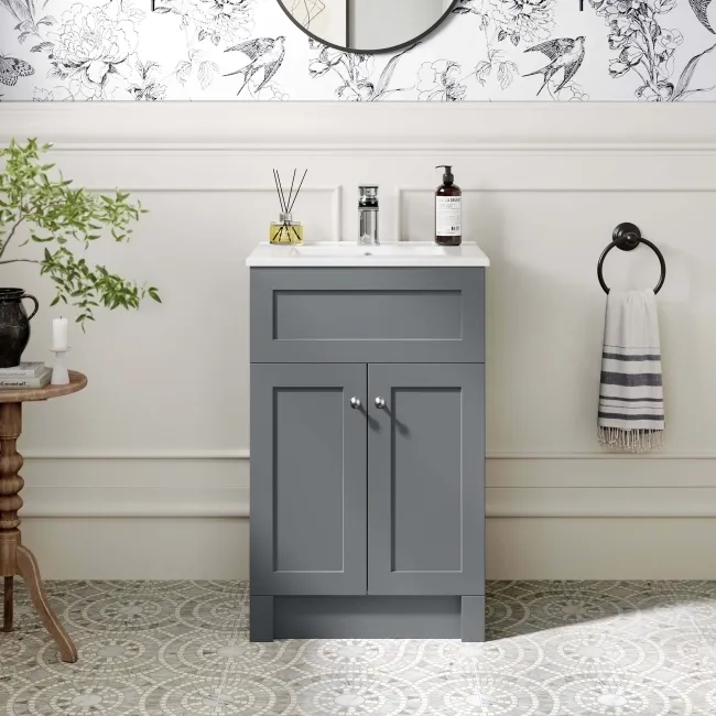 Milos Fog Grey Basin Vanity 500mm - Brushed Handles