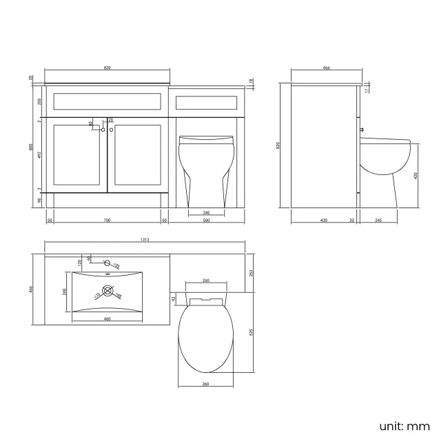 Milos Fog Grey Combination Vanity Basin and Austin Toilet 1300mm - Chrome Handles