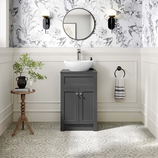 Milos Slate Grey Vanity with Oval Basin 500mm - Brushed Handles