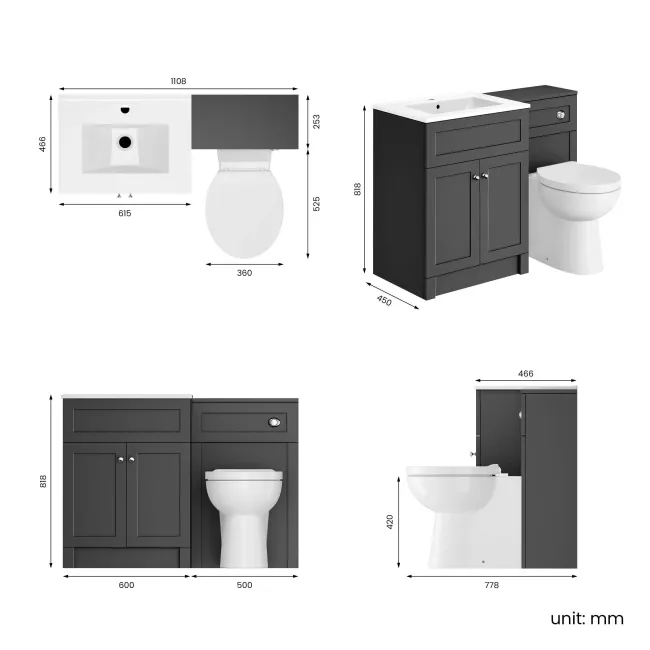 Milos Slate Grey Combination Vanity Basin and Austin Toilet 1100mm - Chrome Handles