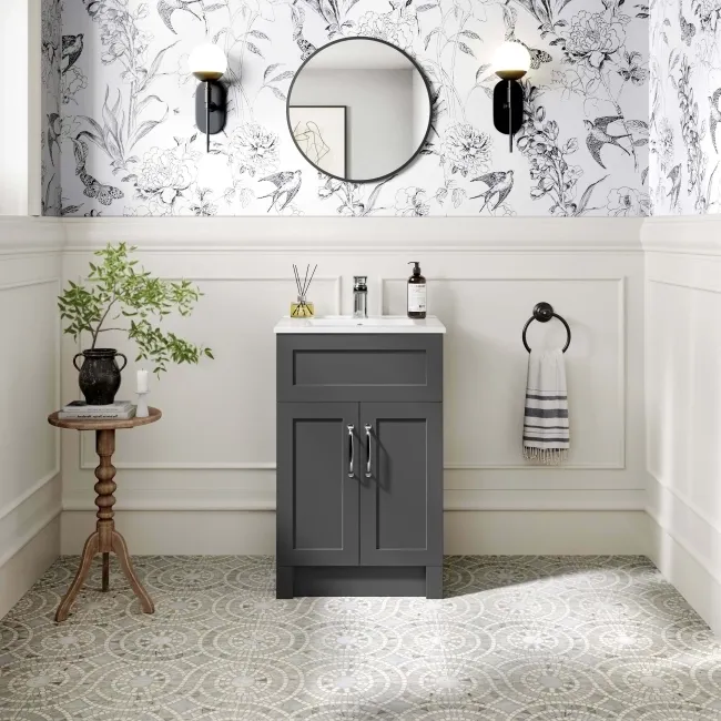 Milos Slate Grey Basin Vanity 500mm - Traditional Handles
