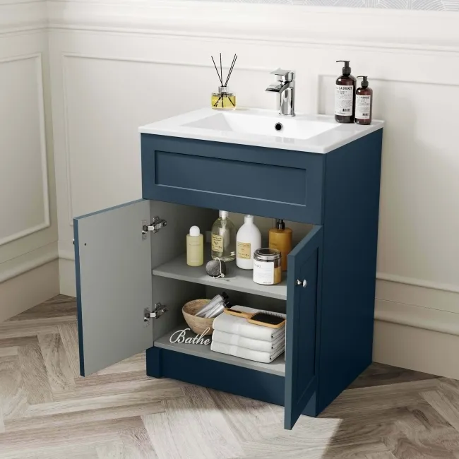 Milos Navy Blue Basin Vanity 600mm - Brushed Handles