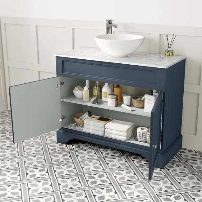 Lucia Inky Blue Vanity with Marble Top & Round Counter Top Basin 1030mm