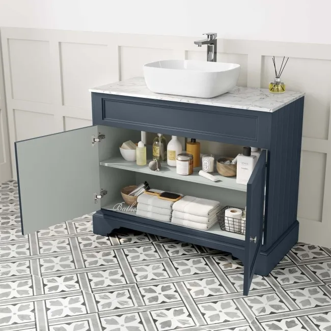 Lucia Inky Blue Vanity with Marble Top & Curved Counter Top Basin 1030mm