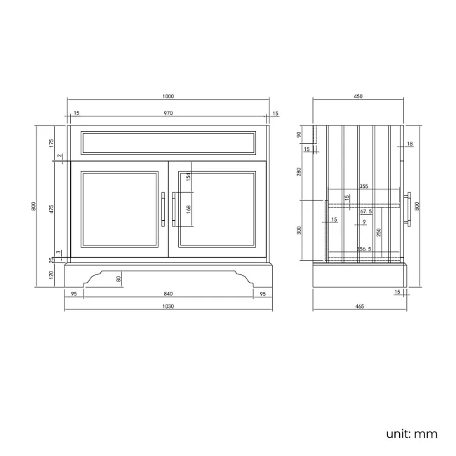 Lucia Inky Blue Vanity with Marble Top & Round Counter Top Basin 1030mm - Brass Knurled Handles