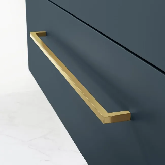 Elba Inky Blue Wall Hung Basin Drawer Vanity 1000mm - Brushed Brass Accents