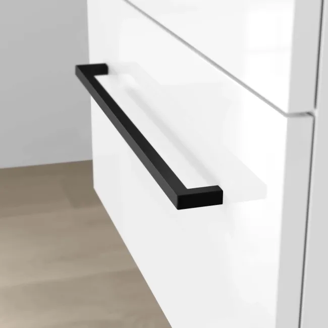 Elba Gloss White Wall Hung Basin Drawer Vanity 600mm with Matt Black Stand