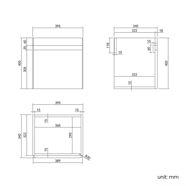 Corsica Tungsten Grey Wall Hung Slimline Basin Vanity 400mm