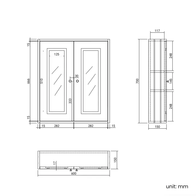 Chalk White Wall Hung Mirror Cabinet 700x600mm