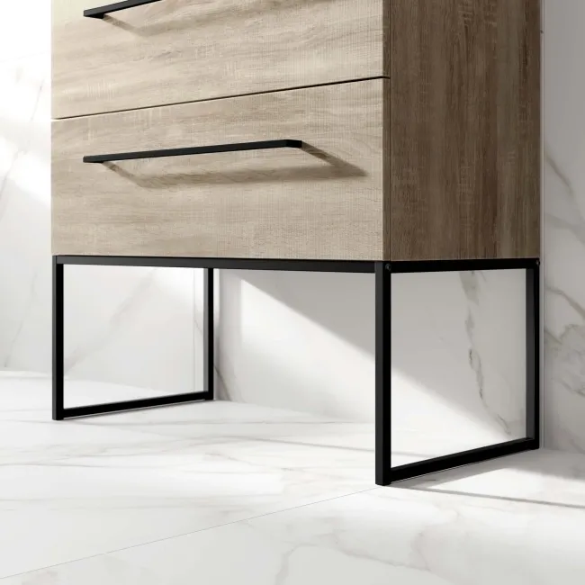 Elba Dawn Oak Wall Hung Basin Drawer Vanity 800mm with Matt Black Stand