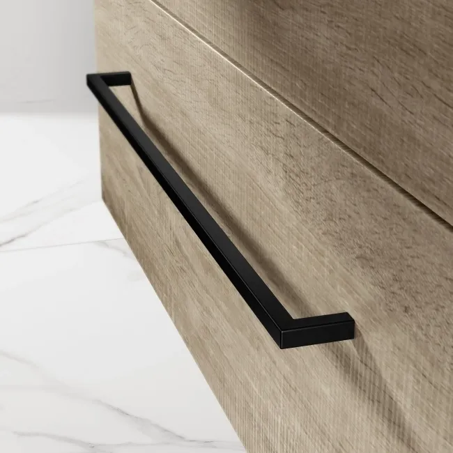 Elba Dawn Oak Wall Hung Drawer Vanity with Marble Top & Oval Counter Top Basin 800mm - Black Accents