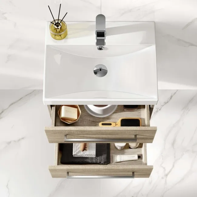 Elba Dawn Oak Wall Hung Basin Drawer Vanity 500mm