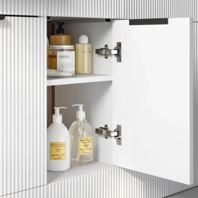 Sicily Fluted Coastal White Side Cabinet Unit 300mm - Black Accents