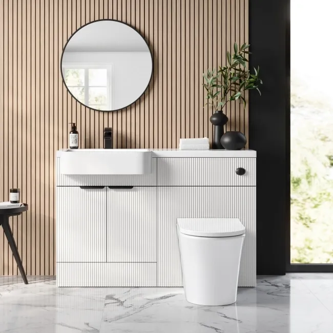 Sicily Fluted Coastal White Combination Vanity Basin and Tucson Toilet 1200mm - Black Accents - Left Handed