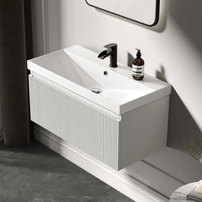 Malta Fluted Coastal White Wall Hung Basin Drawer Vanity 800mm