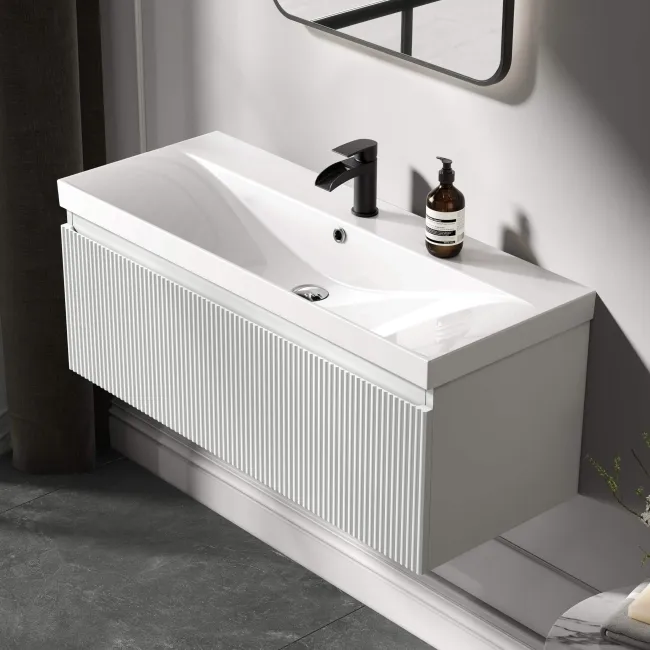 Malta Fluted Coastal White Wall Hung Basin Drawer Vanity 1000mm