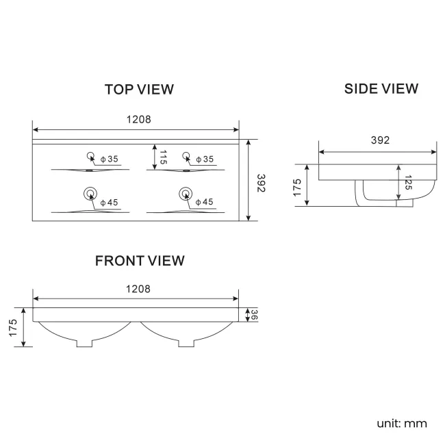 Malta Fluted Matt Black Wall Hung Double Basin Drawer Vanity 1200mm