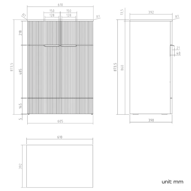 Havana Fluted Coastal White Cabinet with Marble Top 600mm (Excludes Counter Top Basin) - Brushed Brass Accents