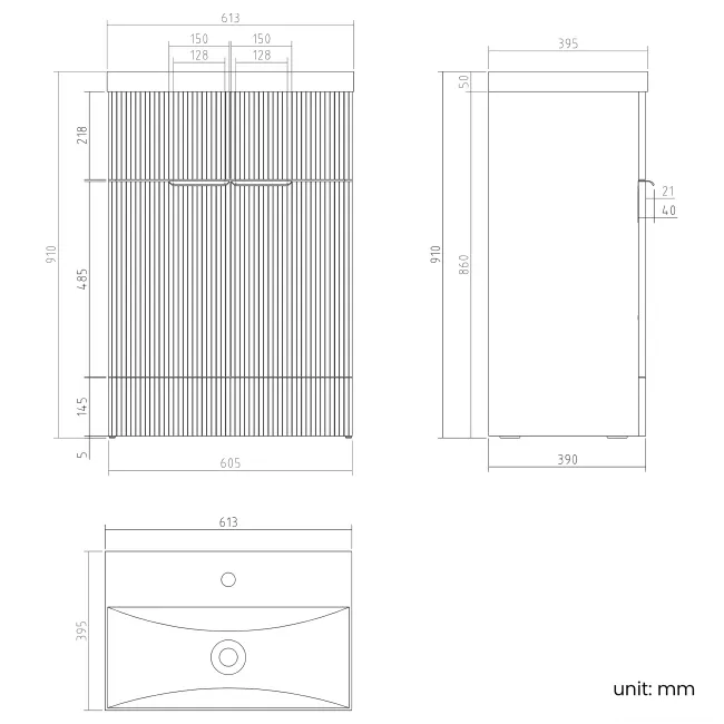 Havana Fluted Country Oak Basin Vanity 600mm - Black Accents