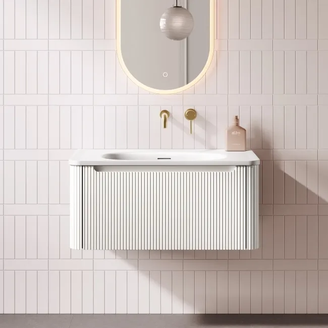 Sorrento Fluted Coastal White Wall Hung Drawer Vanity with Matt White Basin 800mm