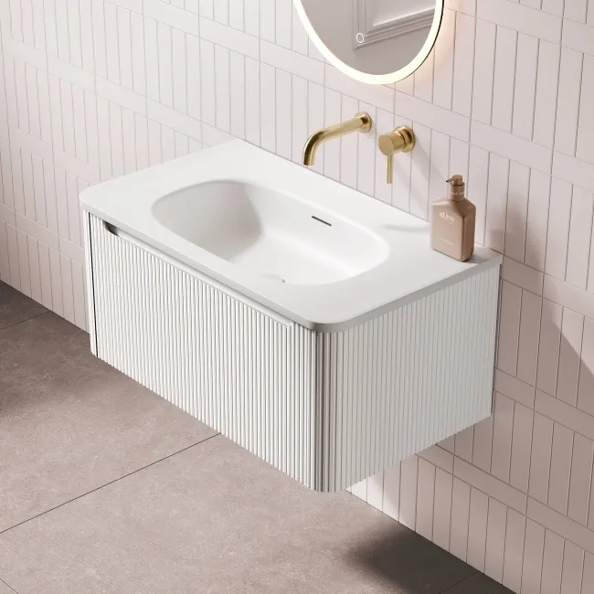 Sorrento Fluted Coastal White Wall Hung Drawer Vanity with Matt White Basin 800mm