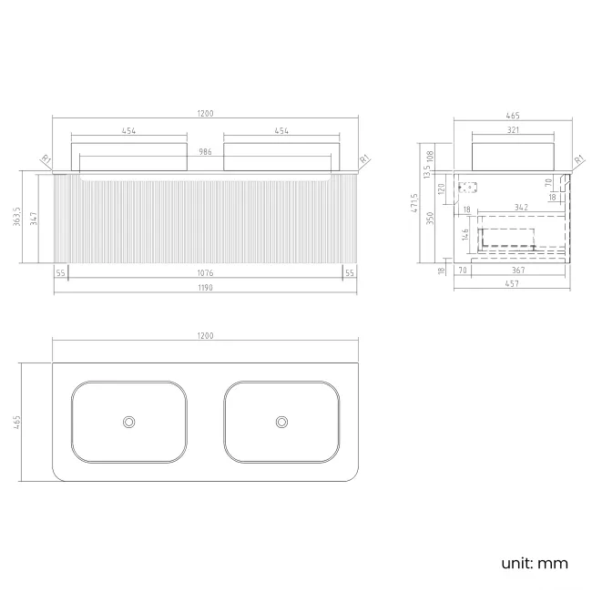 Sorrento Fluted Country Oak Double Wall Hung Drawer Vanity with Marble Top & Marin Basin 1200mm